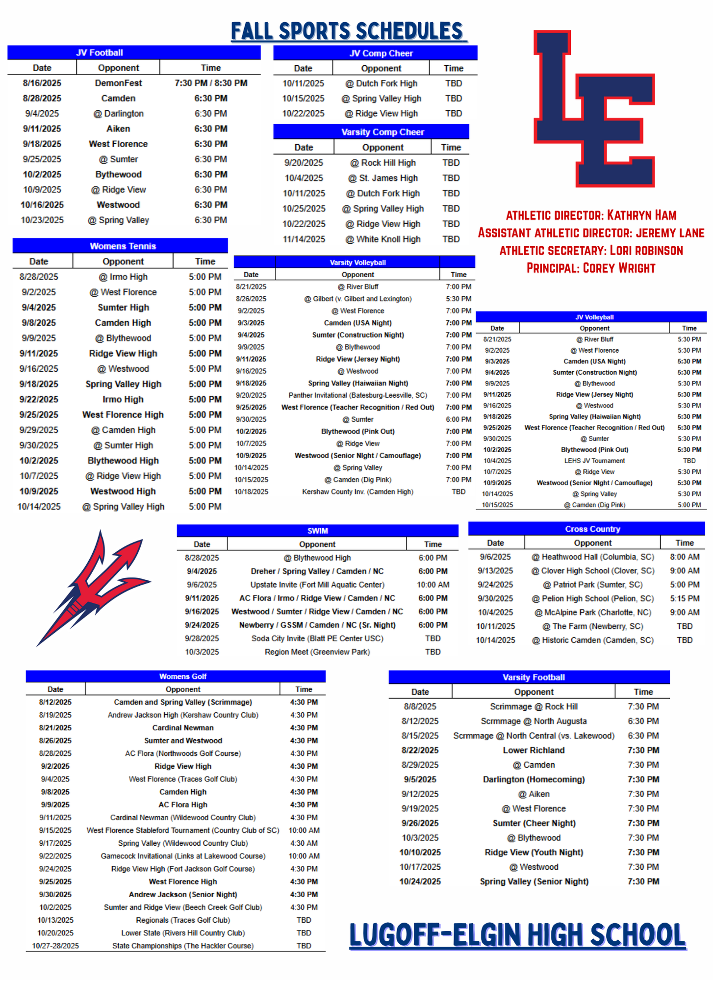 Fall Sports Schedule